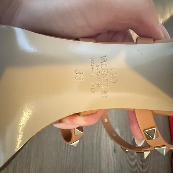 Valentino Garavani Tan Studded Sandals - Picture 7 of 12